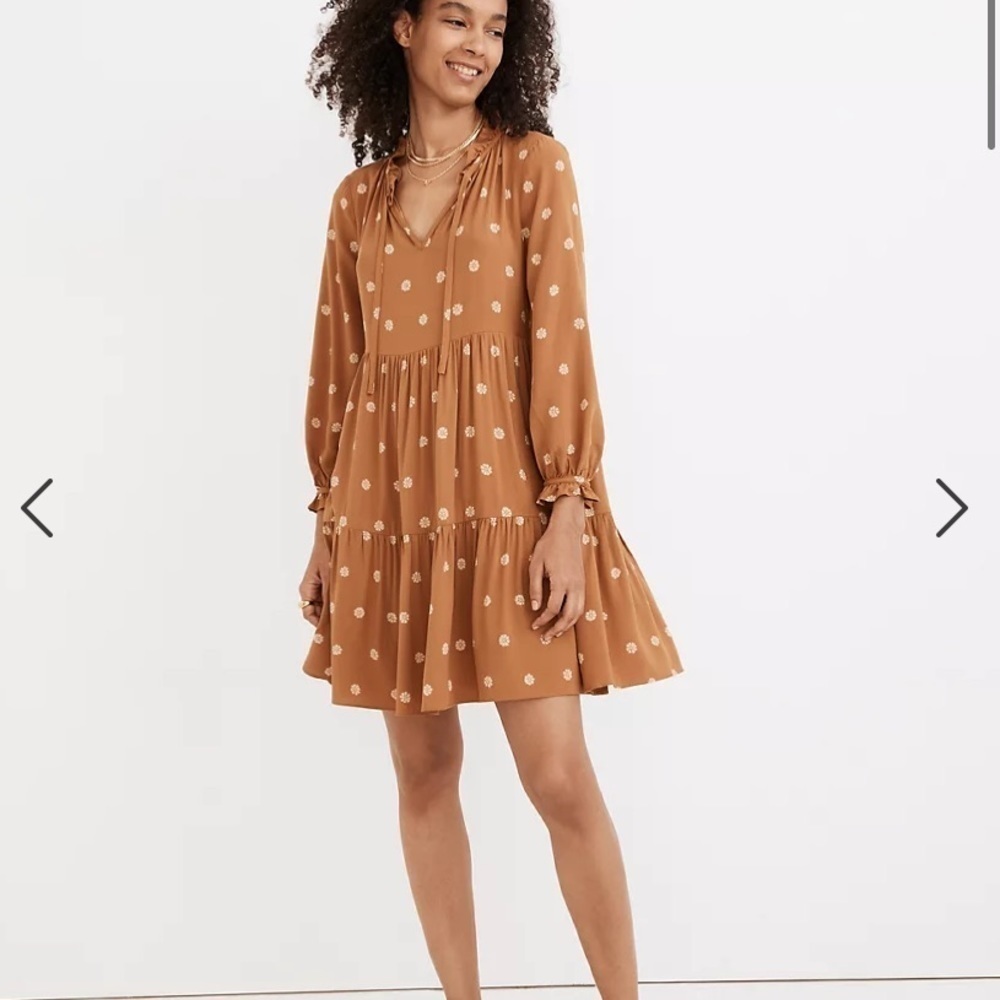 Madewell Tie-Neck Tiered Mini Dress in Bloom Dot ND169